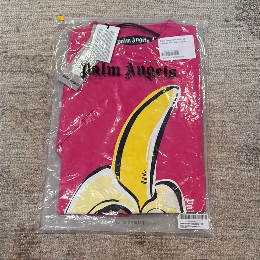 Palm Angels Fuchsia Tee with Bold Yellow Design
